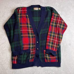 Bechamel Women's Multi Plaid Patchwork Cardigan Sweater Size M 90s Cotton